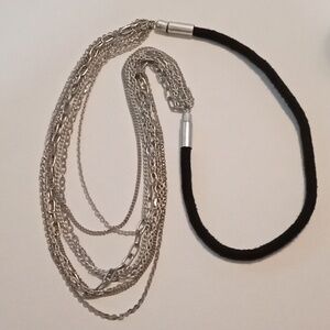 #790.  Silver Toned Multi Layer Chain Necklace.